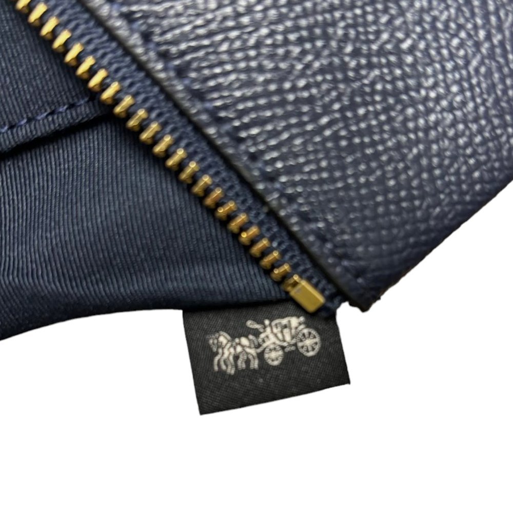 Coach Crossgrain Leather Corner Zip Wristlet Wallet Midnight Blue - Picture 10 of 13
